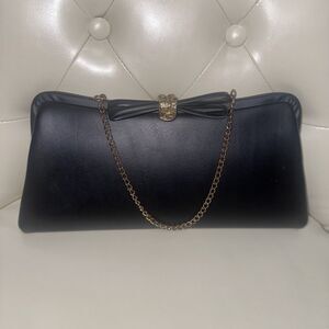 Vintage Admiral Black Clutch Purse Antique Gold Hardware EUC